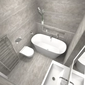 Modern Marble Grey bathroom with white features in Richmond, London