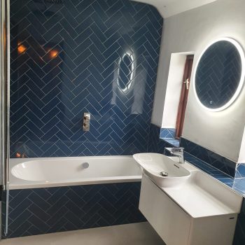New blue modern bathroom with tiles