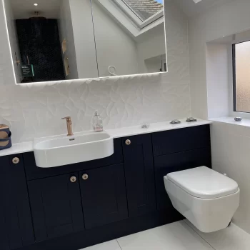 New modern blue and white bathroom in Bovington