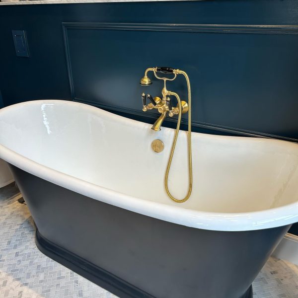 Modern Bath with Brass Fixtures